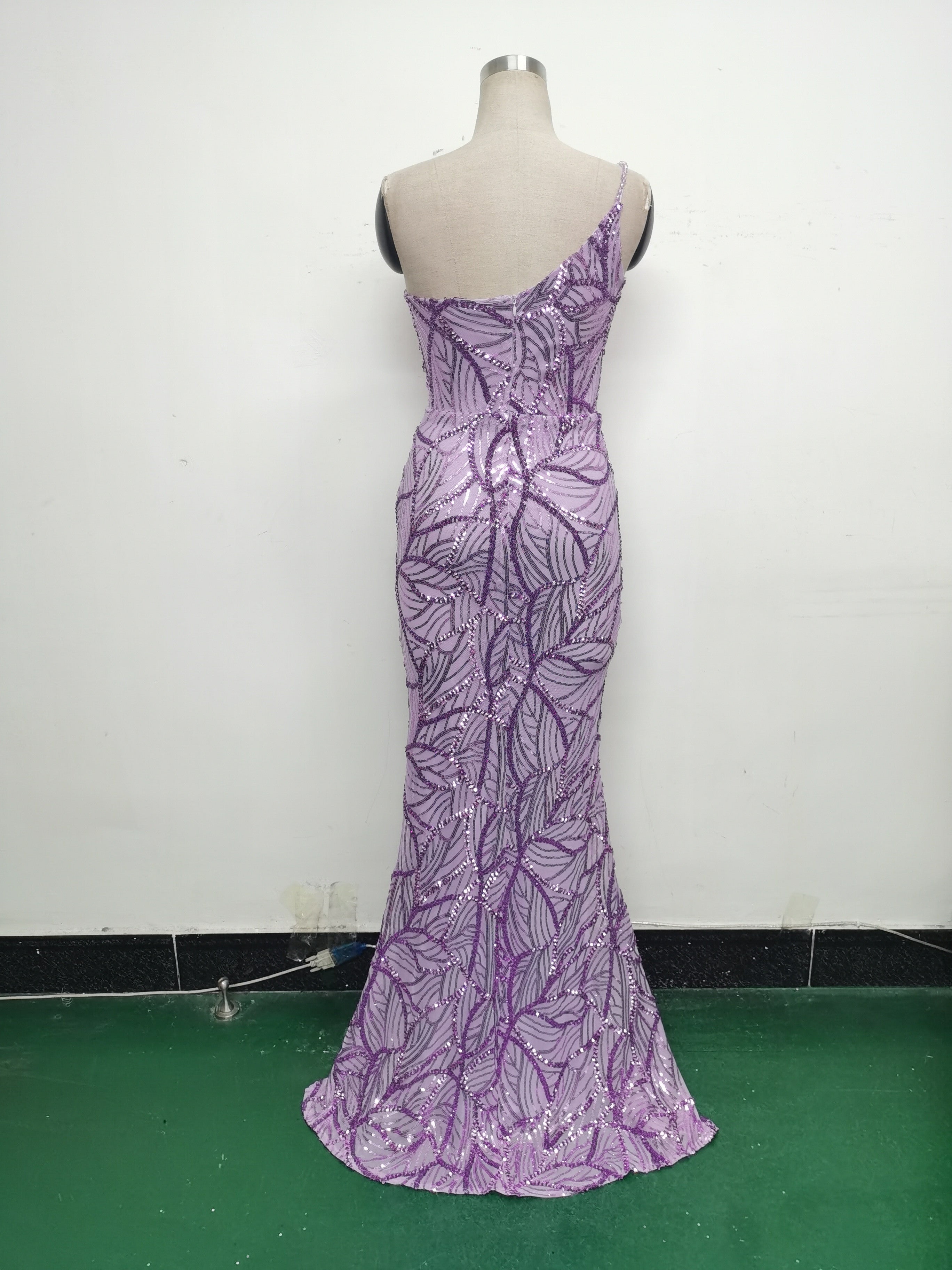 Women One Shoulder Beaded Geometric Sequin Formal Party Prom Wedding Evening Dress 28