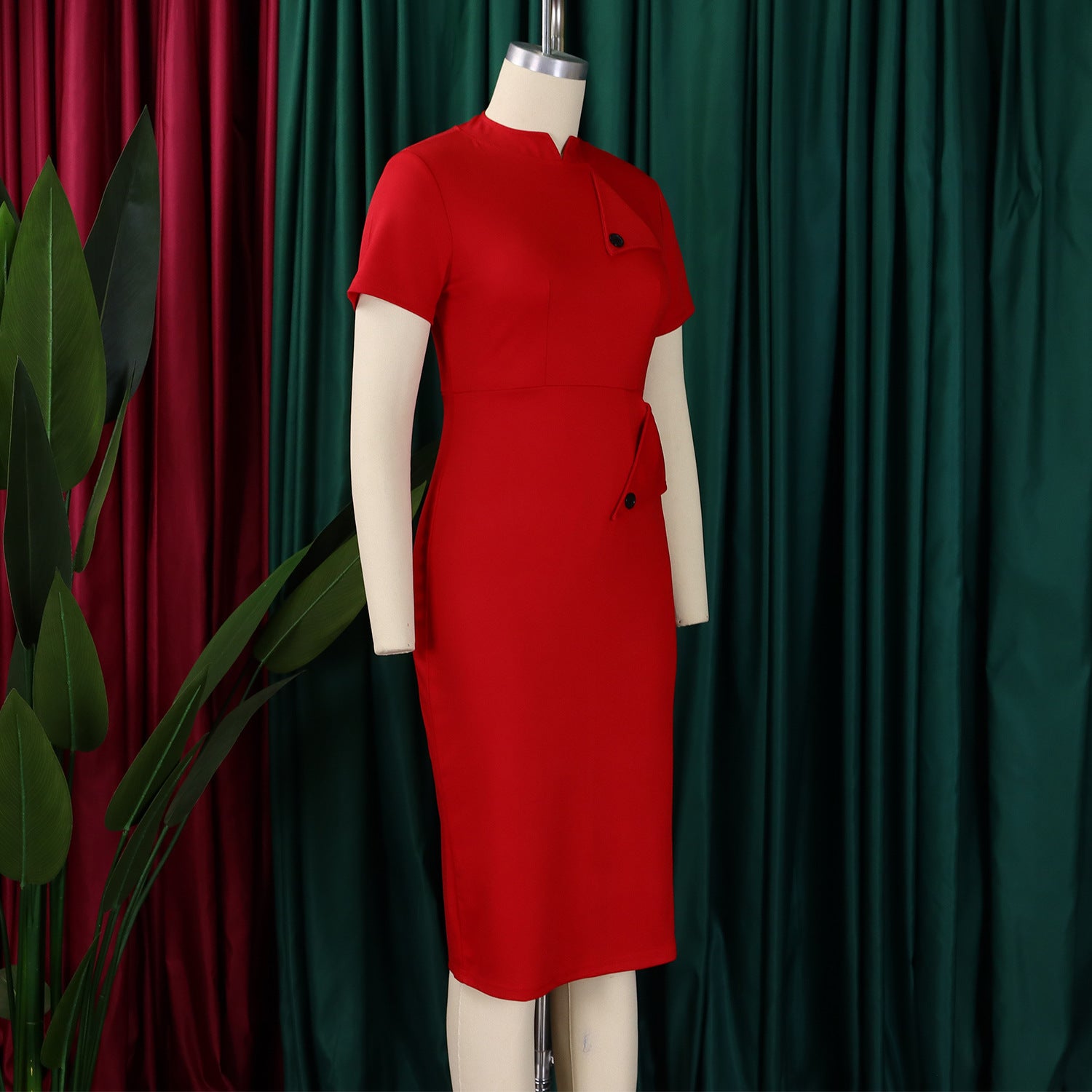 Women Chic Short Sleeve Half Turtleneck Bodycon Dress 12