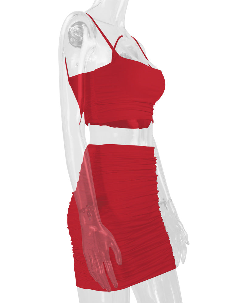Sexy Camisole Ruched Bodycon Skirt Two-Piece Set For Women 23