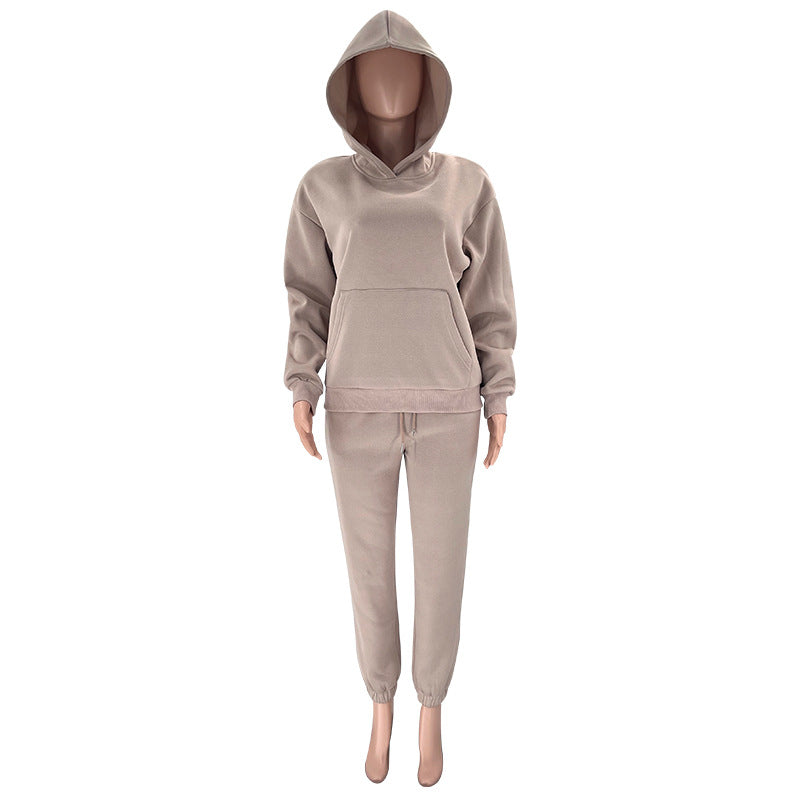 Fall Winter Solid Color Long Sleeve Hoodie Pants Women's Fashion Casual Tracksuit Two Piece Set 15
