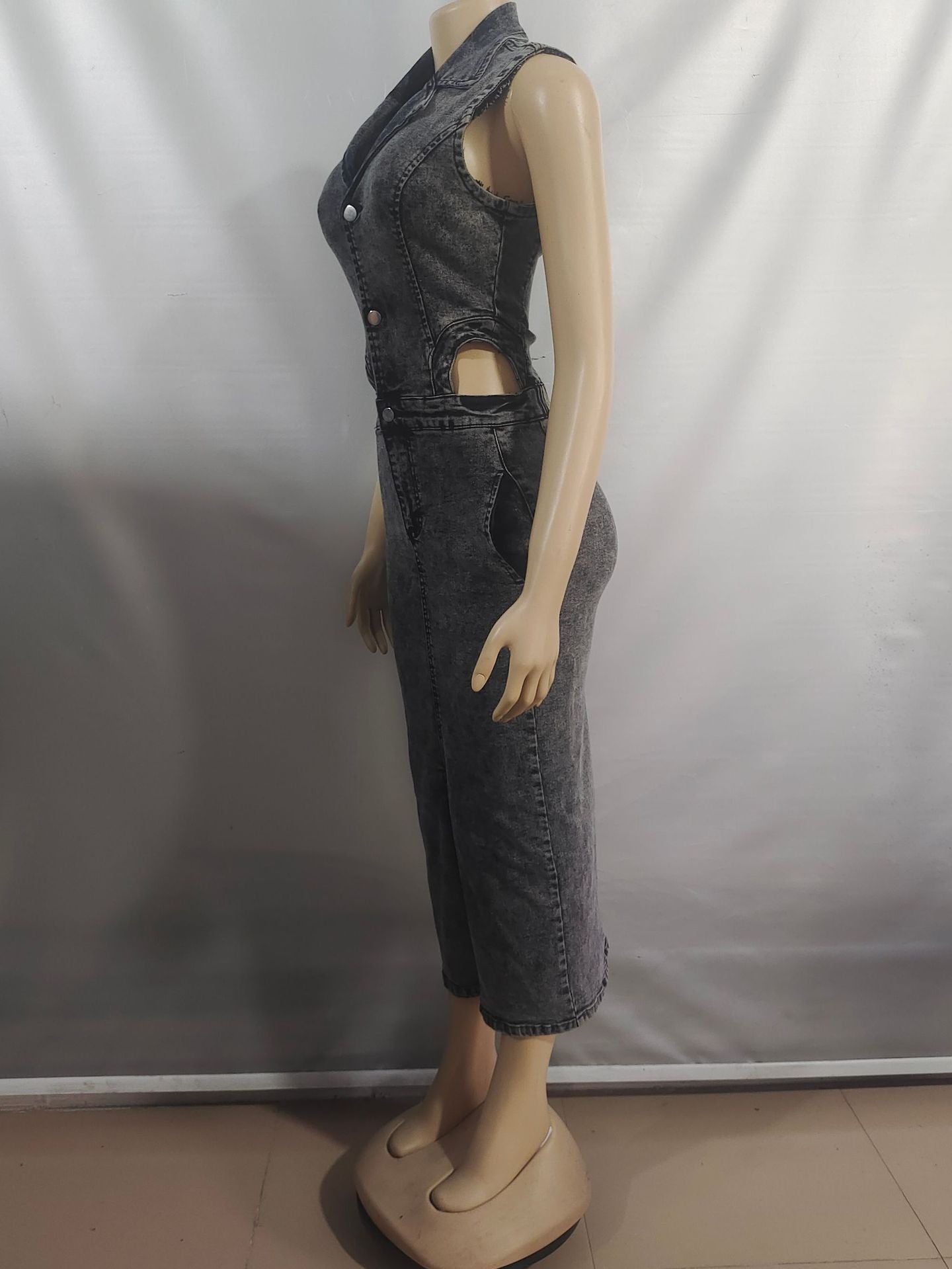 Women's Autumn Winter Fashion Single Breasted Sleeveless Halter Neck Stretch Long Dress 6