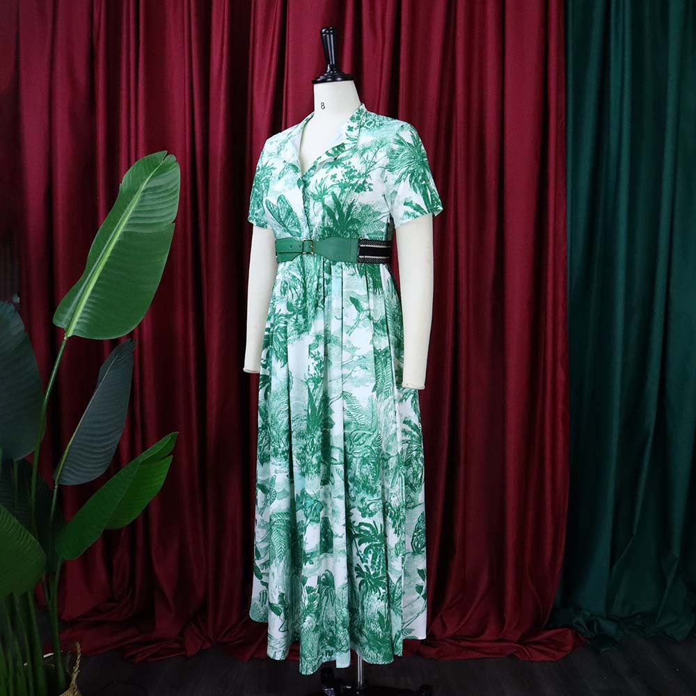 Plus Size Summer Women Printed Short Sleeve Dress 17