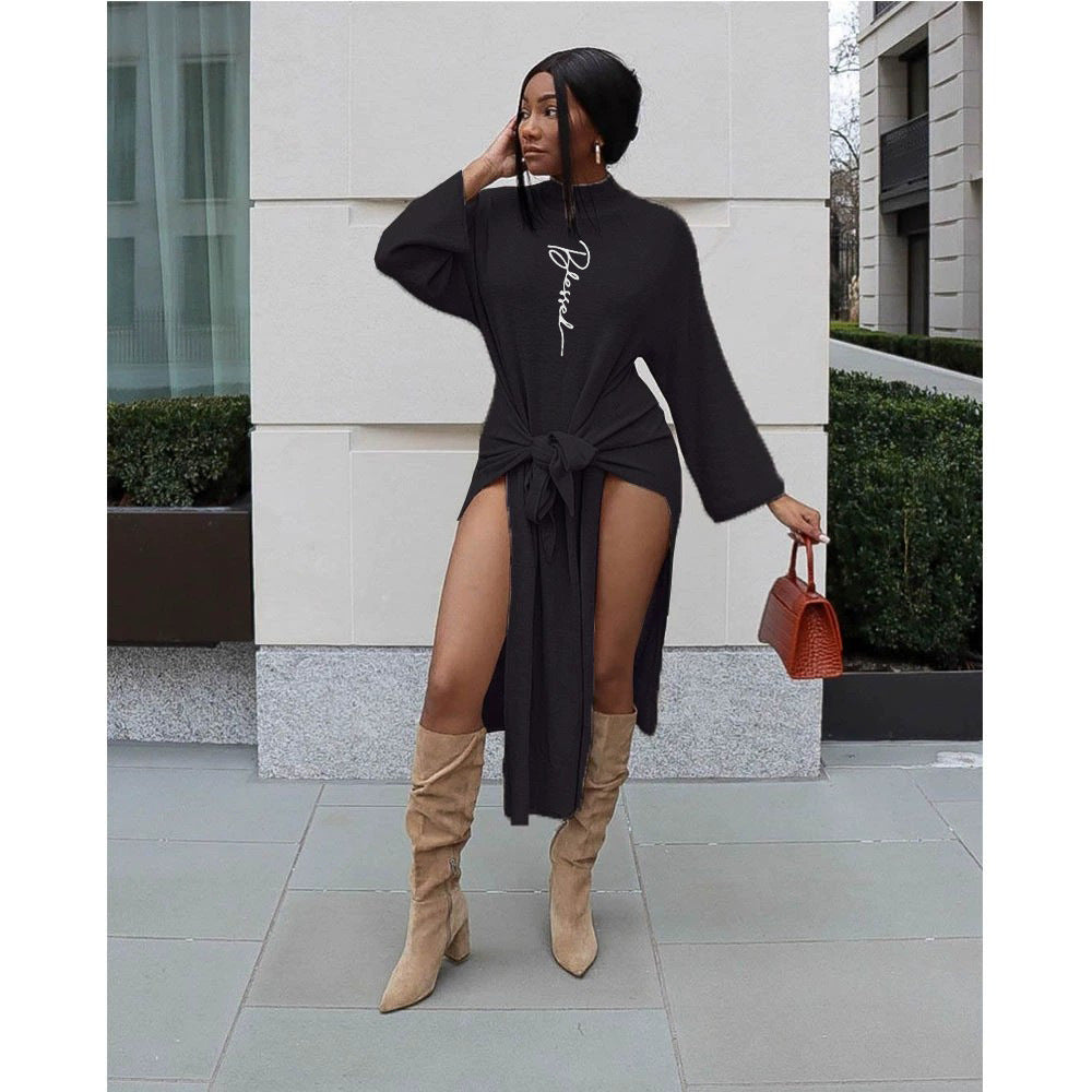 Women Solid Ribbed Solid Lace-Up Dress 3