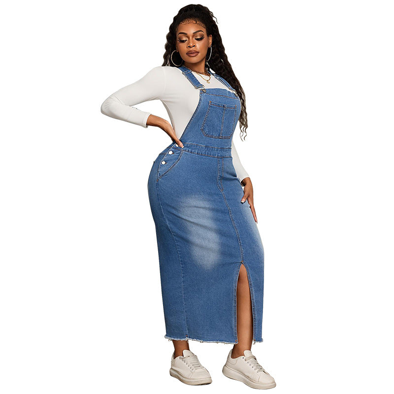 Plus Size Denim Casual Denim Overalls Dress 5