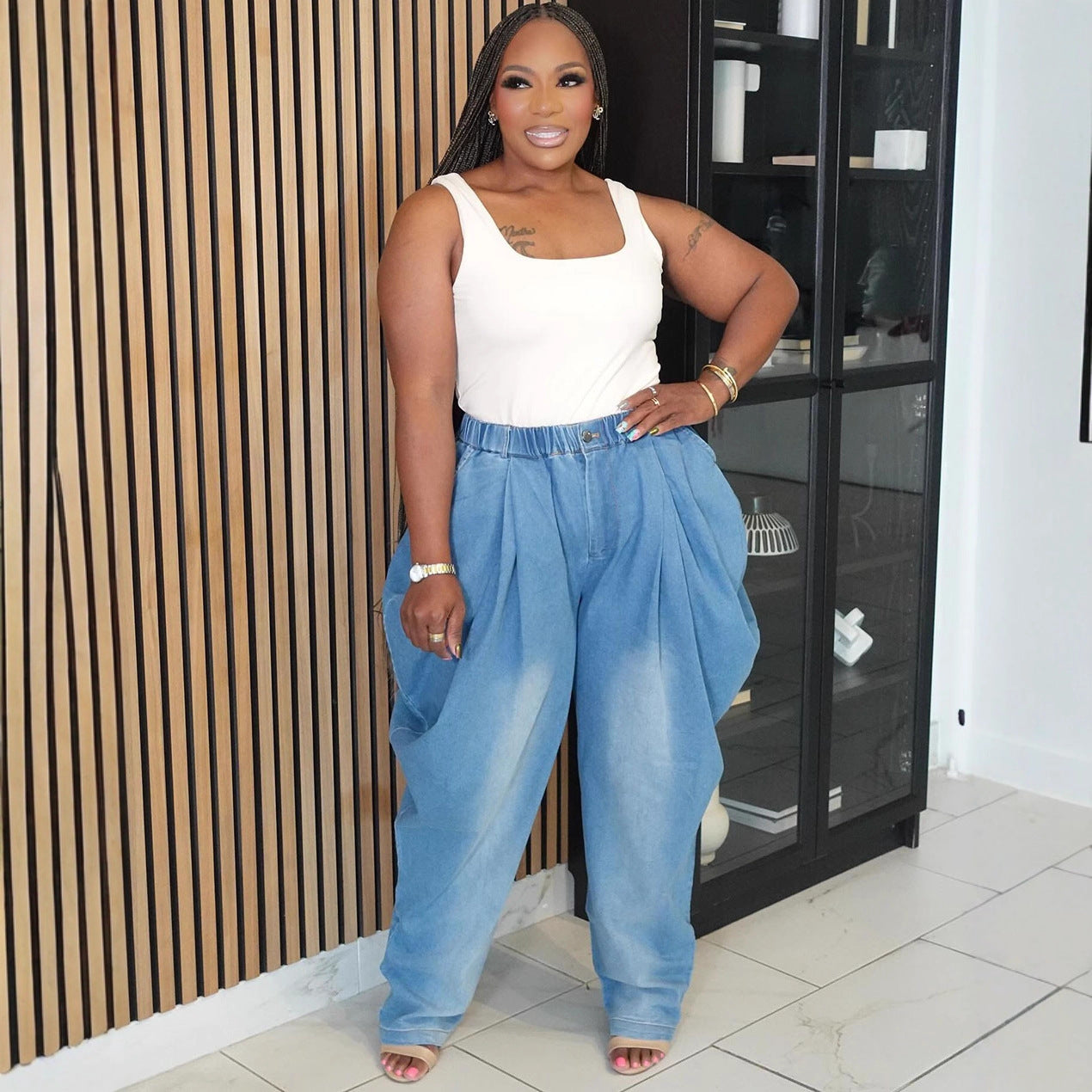 Women Denim Street Casual Harem Wide-Leg Bloomers 4