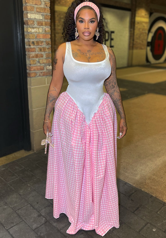 Women's Fashion Slim Waist Plaid Print Sleeveless Dress