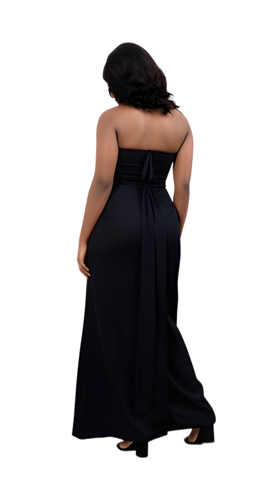 Solid Color Strapless Slit Long Dress 7