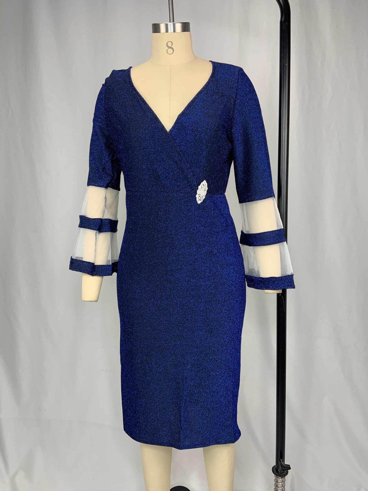 Plus Size Women Elegant V-Neck Mesh Maxi Dress 14