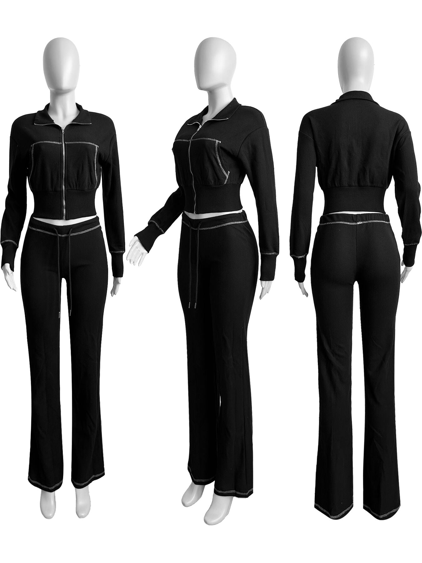 Women casual zipper long sleeve hoodies and pant two-piece set 16