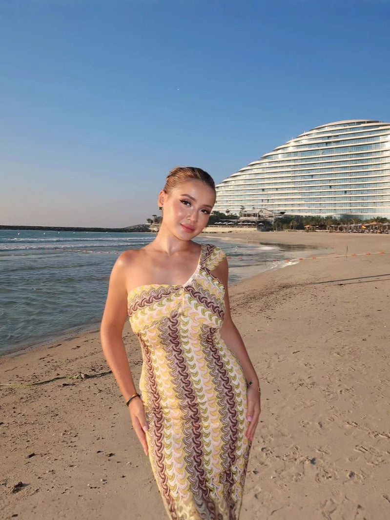 Women Lace Slash Shoulder Beach Holidays Dress 4