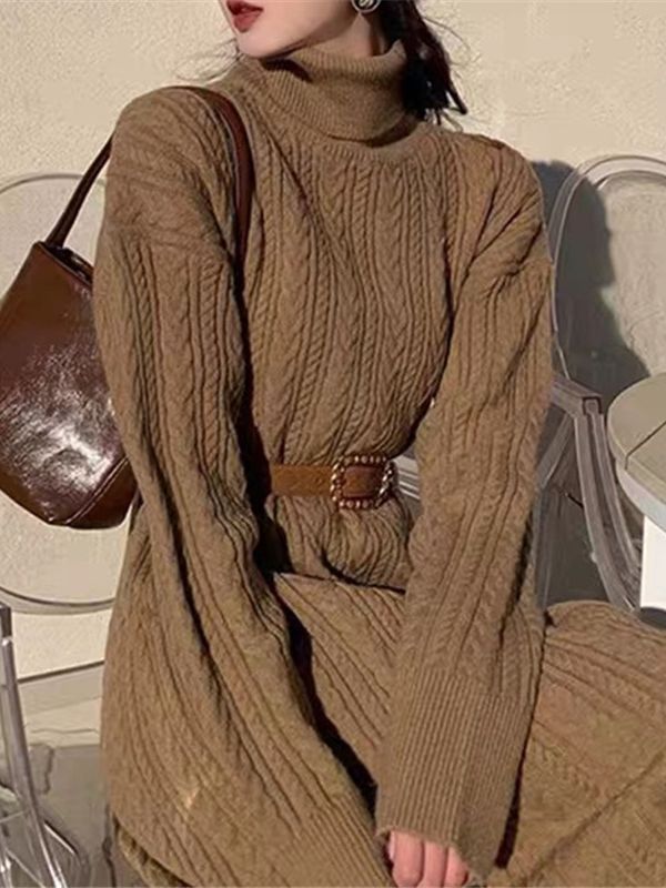 Fashion Chic Turtleneck Women's Pullover Sweater Autumn And Winter Long Knitting Twist Basic Top For Women