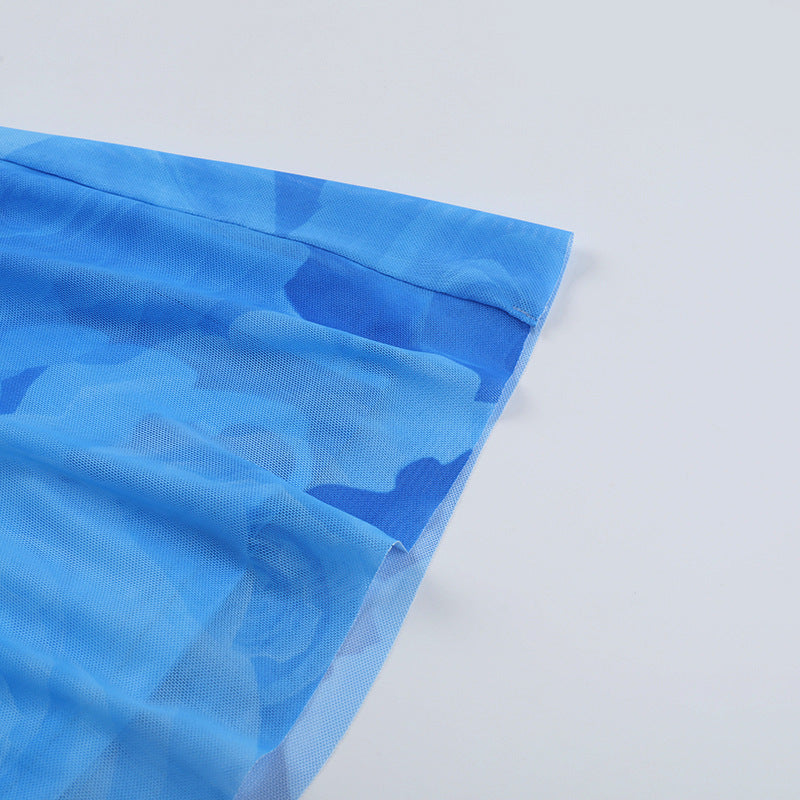 Sexy Holidays Printed Halter Neck Straps Top  & Mesh Skirt Set 15