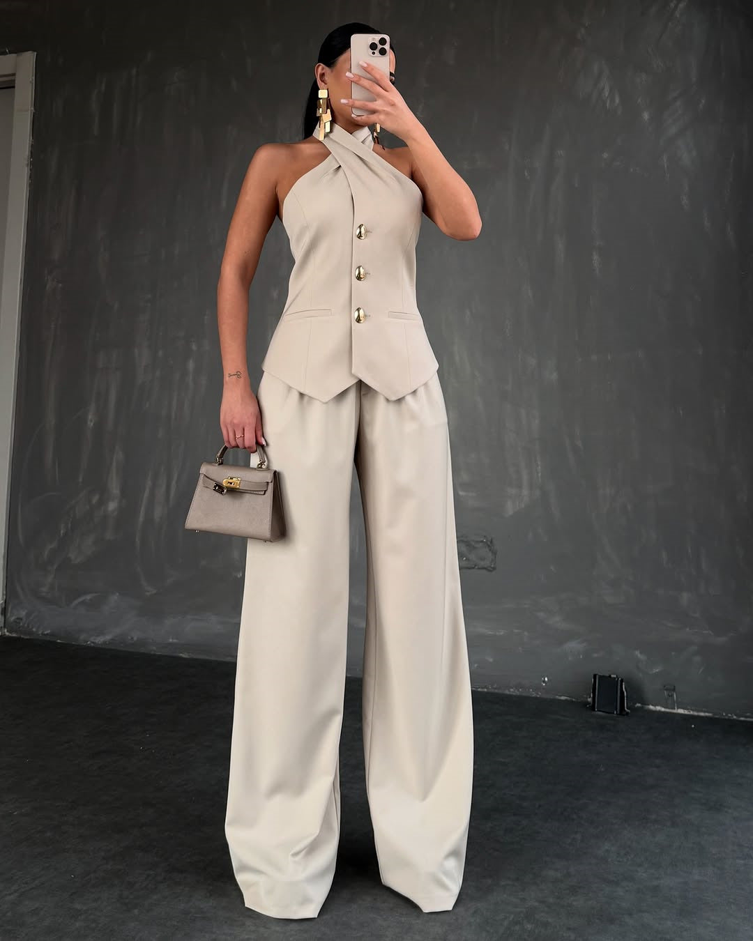 Women Summer Halter Neck Sleeveless Vest Top Trousers Casual Two Piece Set 3