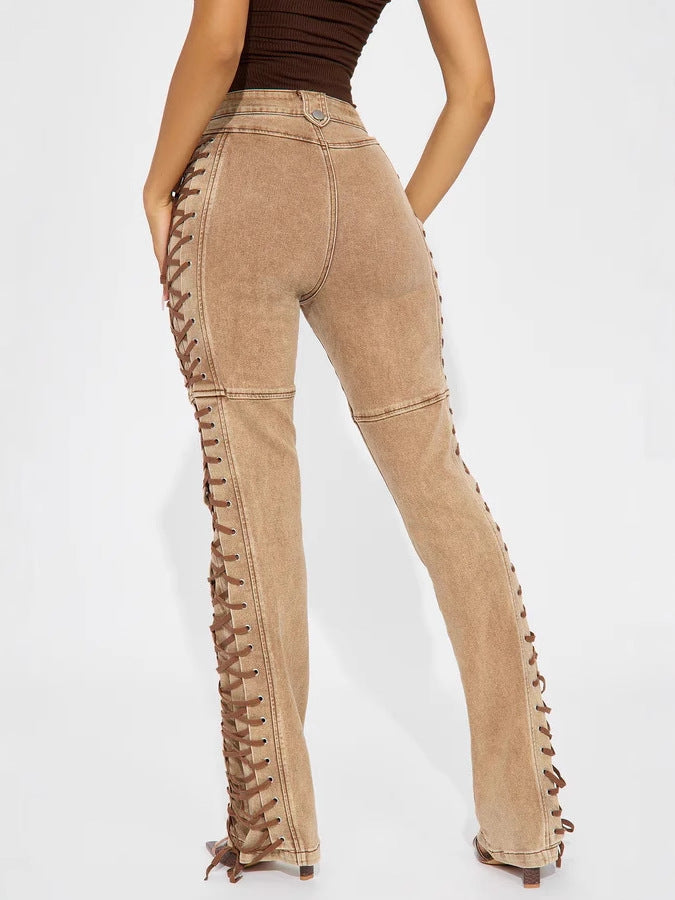Women Trendy Lace-Up Denim Pants 6