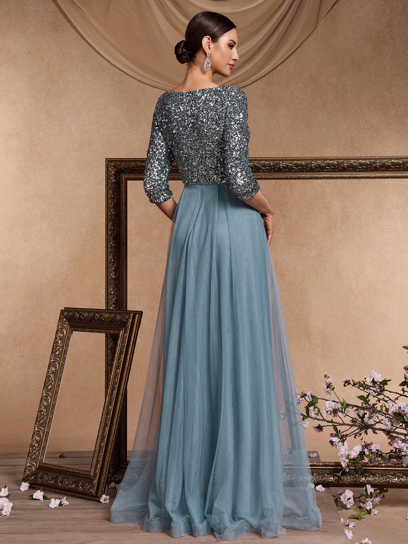 Women v-neck short-sleeved sequined elegant prom party evening dress 17