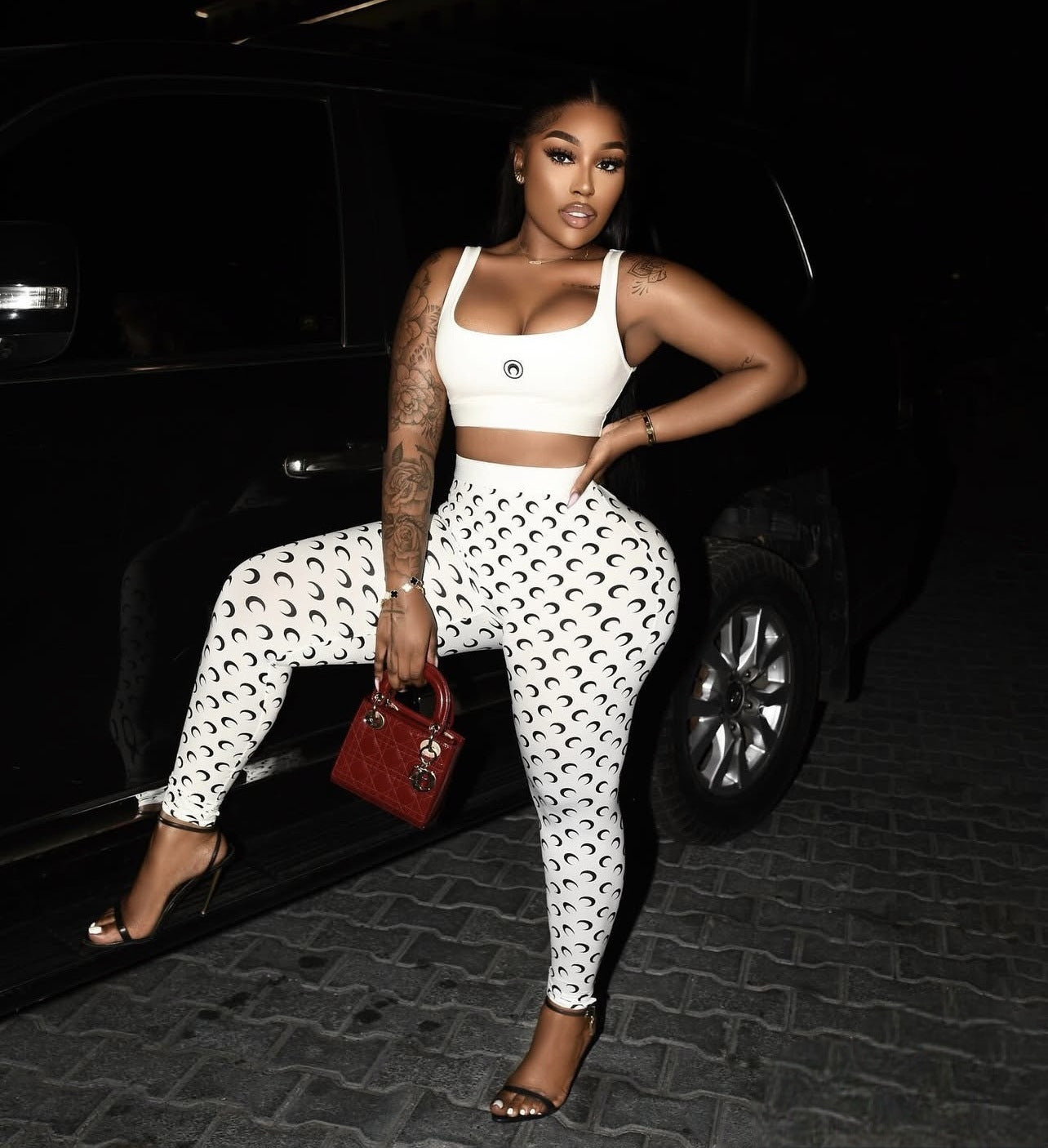 Crescent Print Vest Pants Sexy Slim-Fit Two Piece Set 3