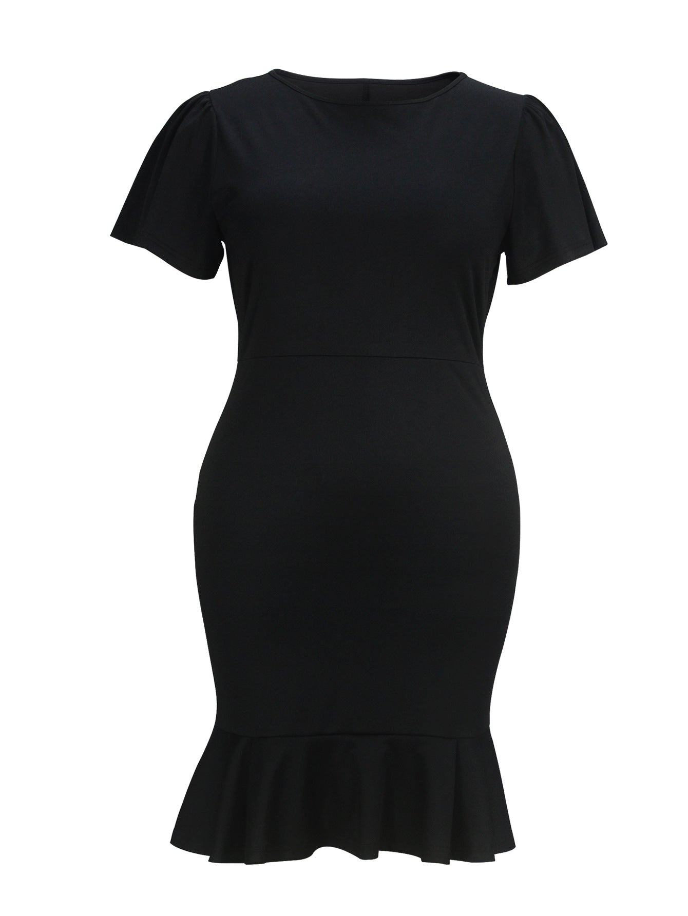 Women's Fashion Elegant Plus Size Round Neck Ruffle Midi Dress 6