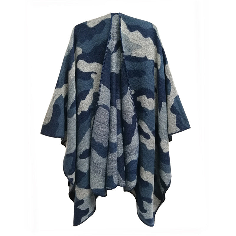Women jacquard cape camouflage slit shawl 7
