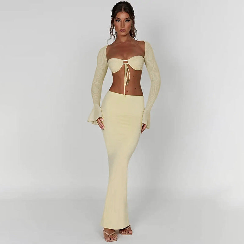 Autumn sexy trendy versatile slim solid color Bodycon long skirt for women 16