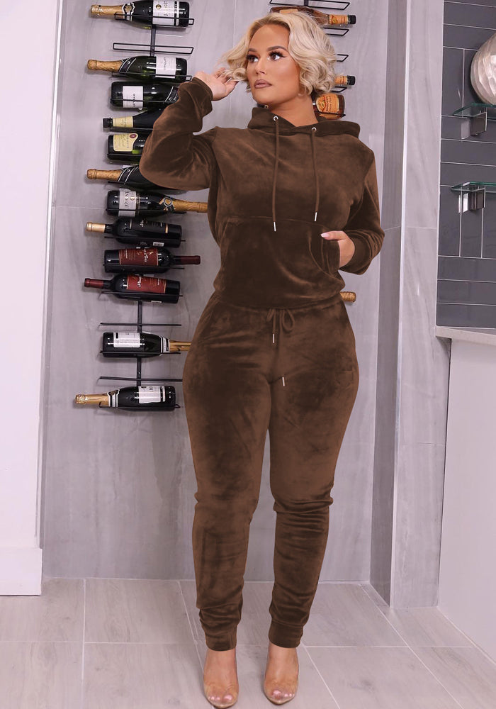 Women's Fashion Casual Velvet Hooded Two-Piece Set