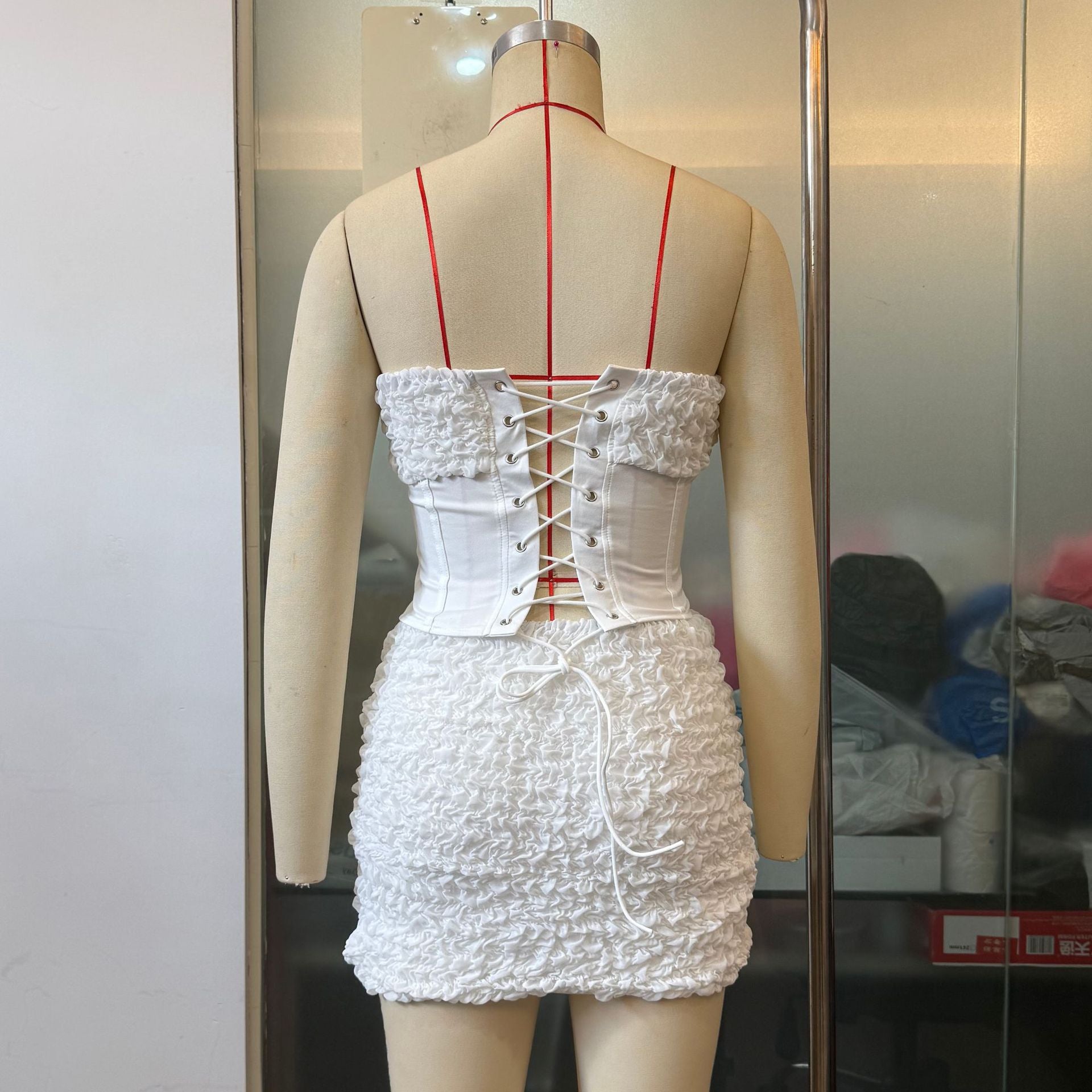 Women Summer Strapless Crop Top and Mini Skirt Two-Piece Set 10