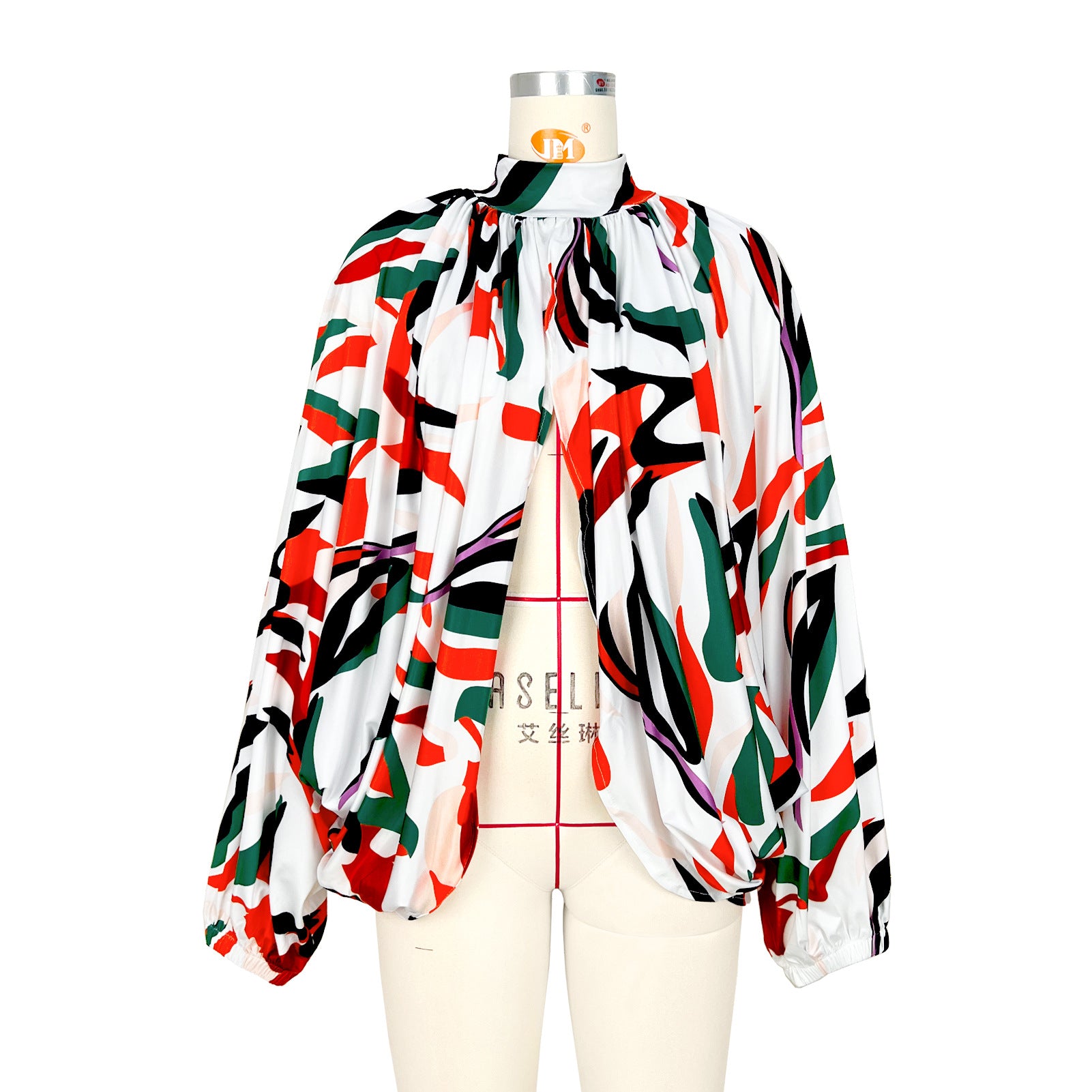 Women Buttoned Printed Bat Sleeves Shirt 12