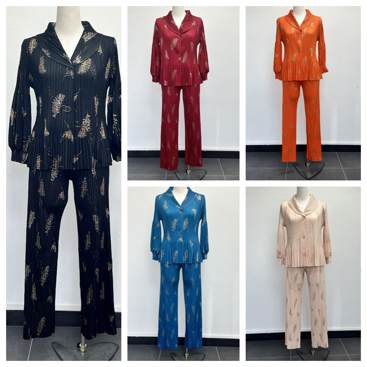 Plus Size Women Casual Pleated Blazer and Pants Two Piece Set 12