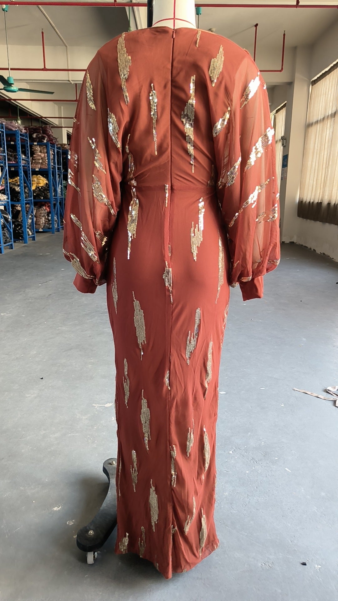 Women long sleeve V-neck sexy sequin Formal Party Maxi evening dress 14