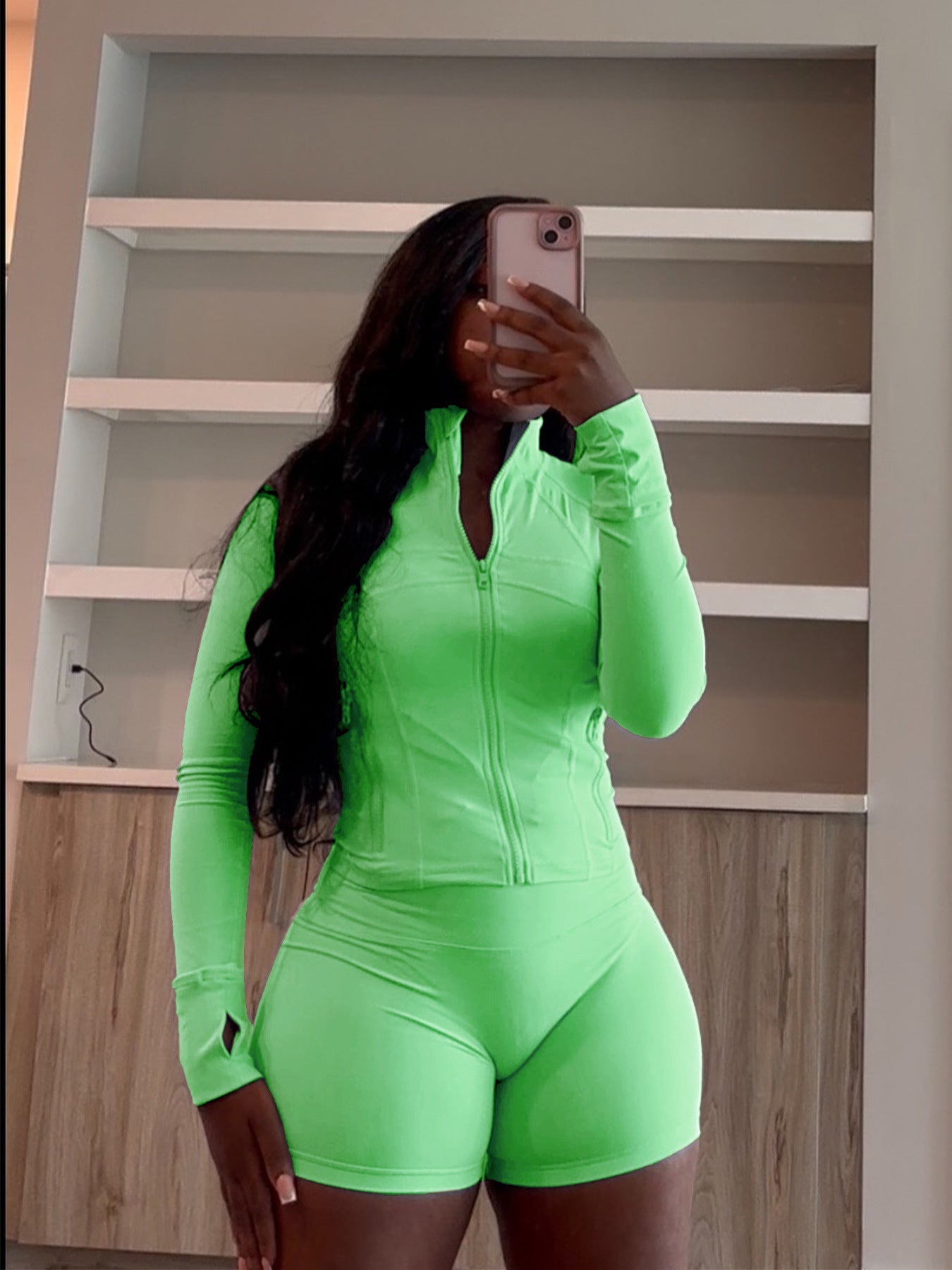 Spring Sports Casual Tight Fitting Long Sleeve Two-Piece Shorts Set 16