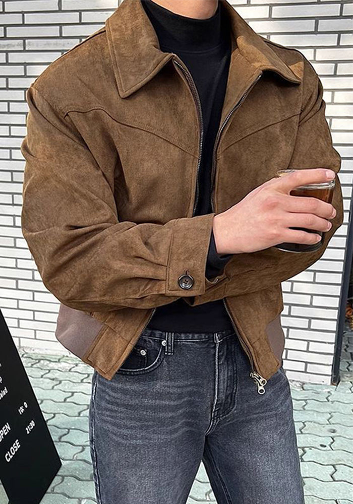 Stylish Casual Solid Color Zipper Turndown Collar Men's Jacket