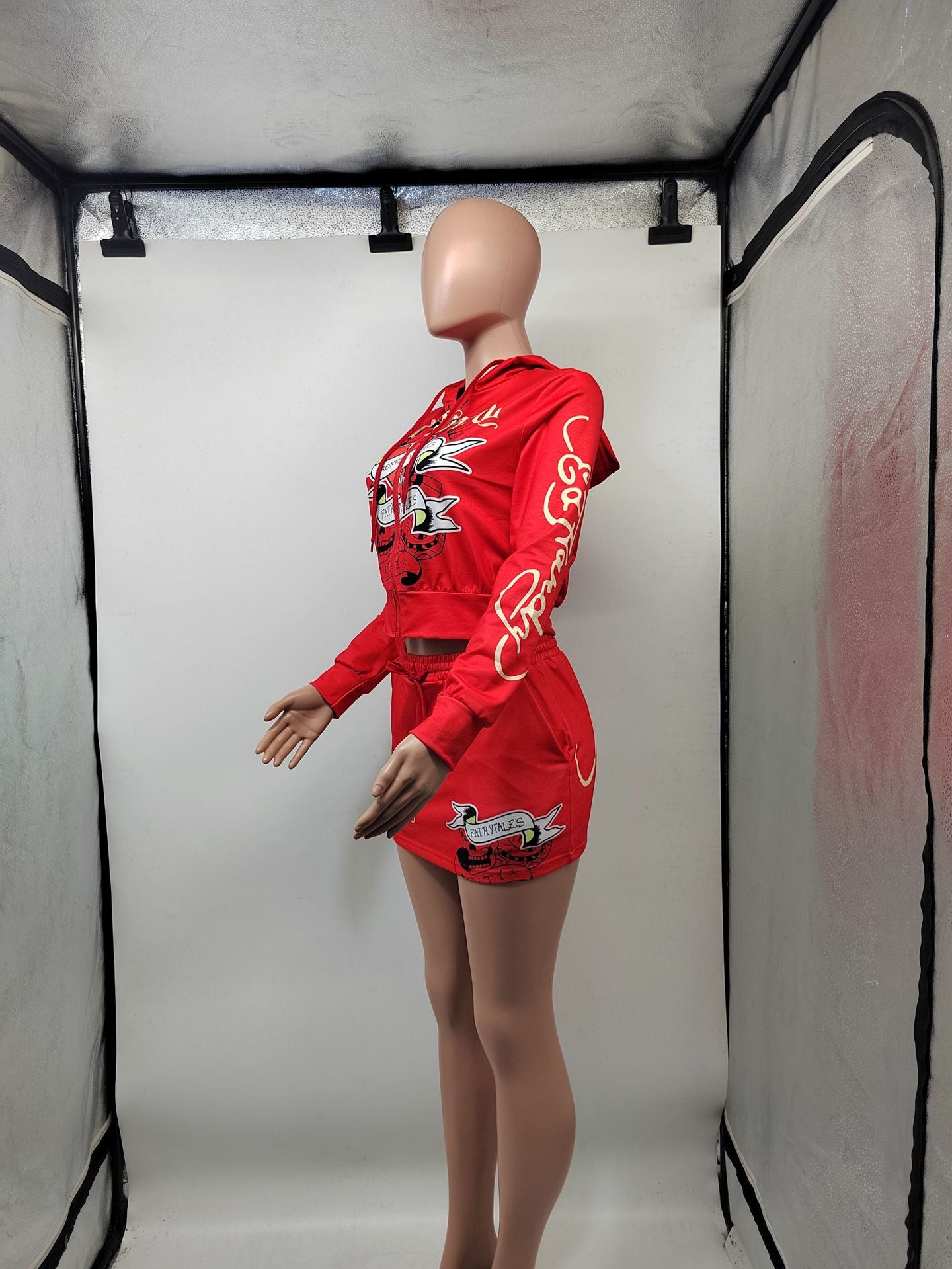 Spring Women's Fashion Positioning Print Hooded Casual Two Piece Skirt Set 11