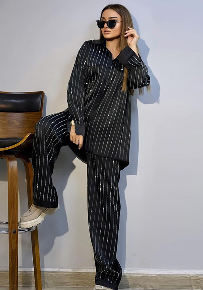 Women's Spring Fashion Loose Plus Size Printed Shirt Wide Leg Pants Casual Suit