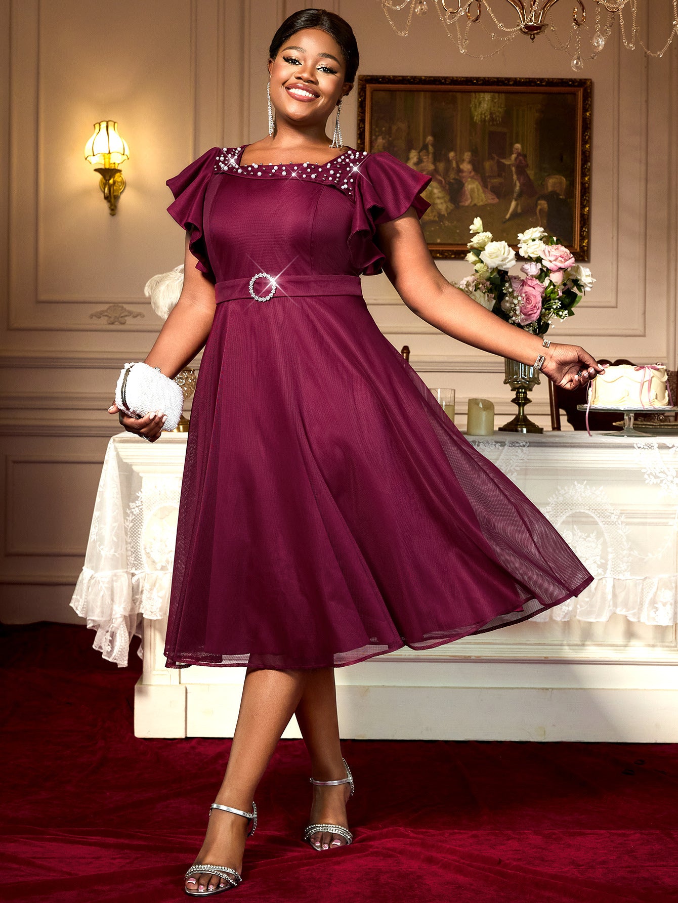 Plus Size Summer Puff Sleeves Ruffles Wedding Dress 6