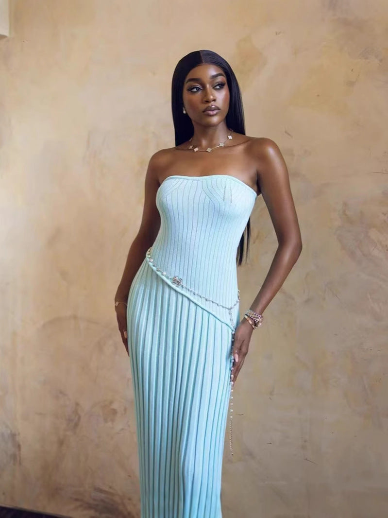 Women spring Summer Strapless twist flower split dress