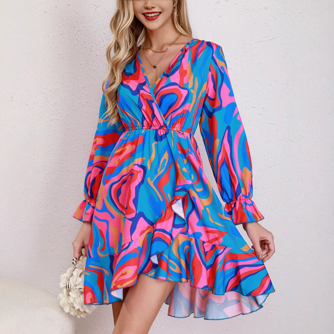 Women Casual Holidays ruffled long sleeve dress 4