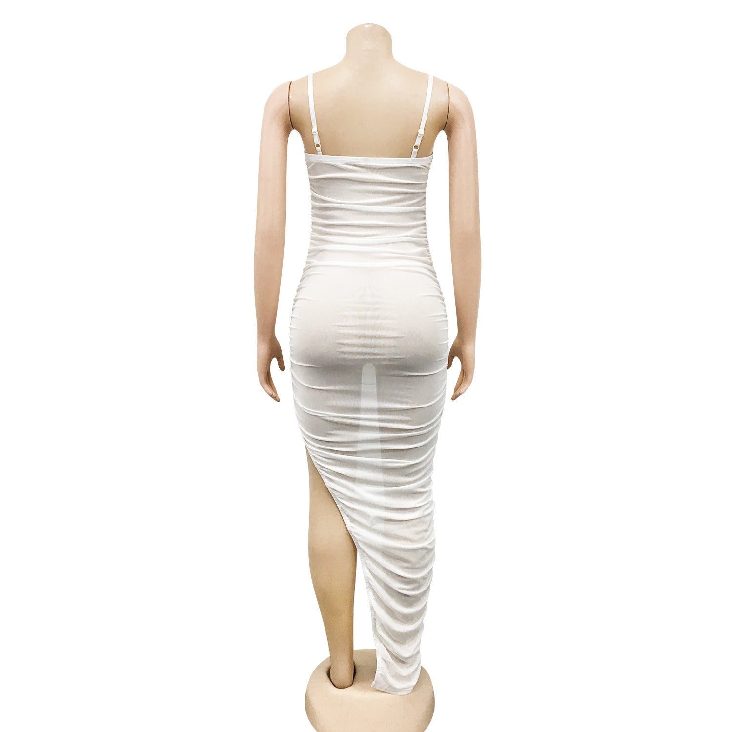 Women sexy suspender mesh See-Through pleated slit dress 7