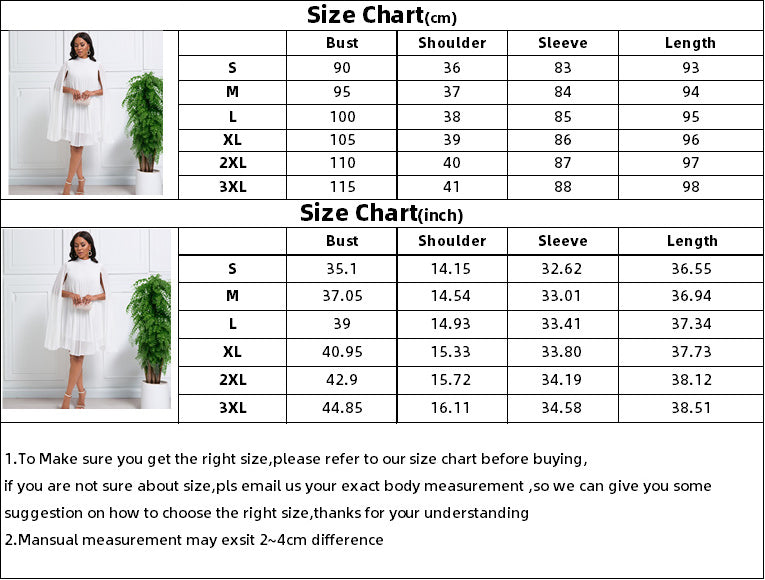 Women's Chic Fashion Chiffon Pullover Bat Sleeves Plus Size Dress 16