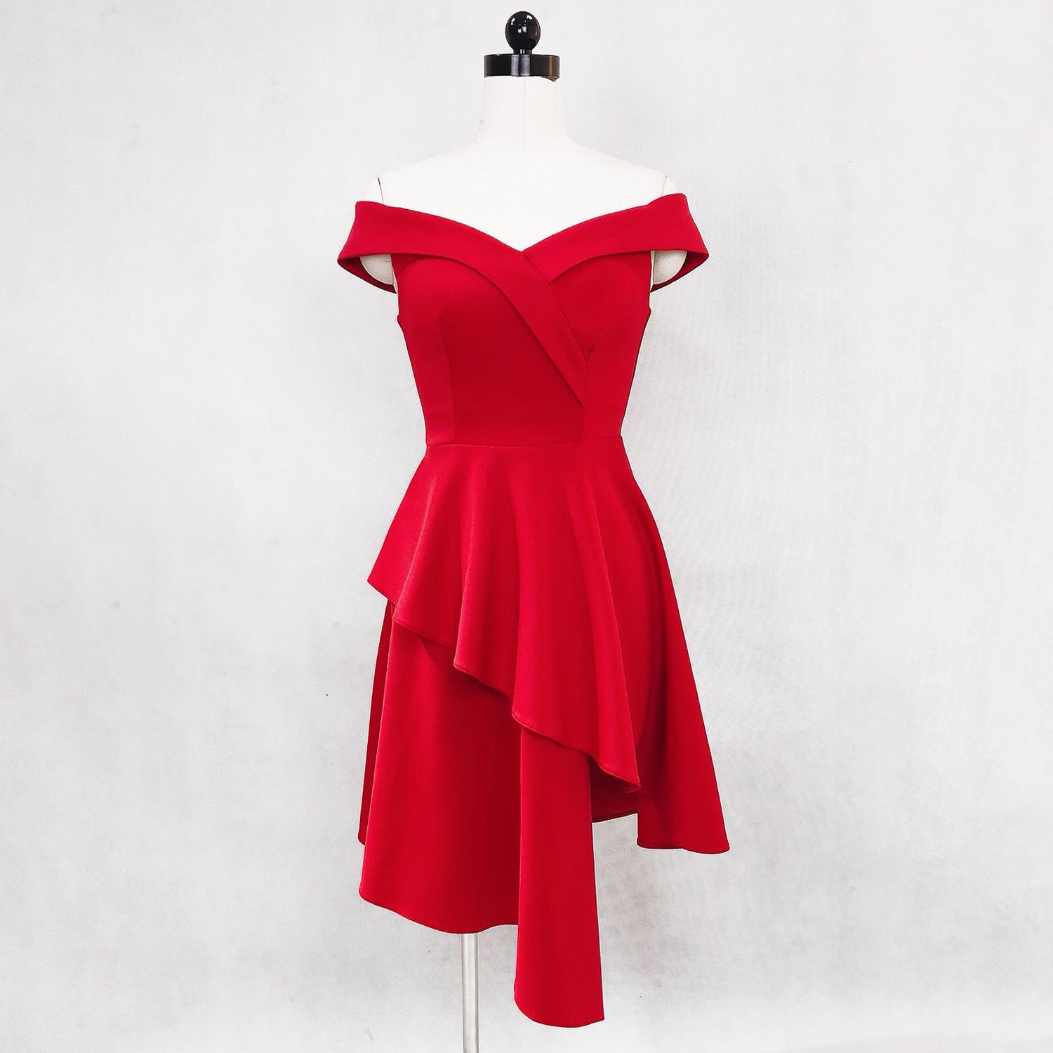 Evening Dress Winter Short Formal Party Dress Women'S Fashion Off Shoulder Solid Irregular Bridesmaid Dress 14