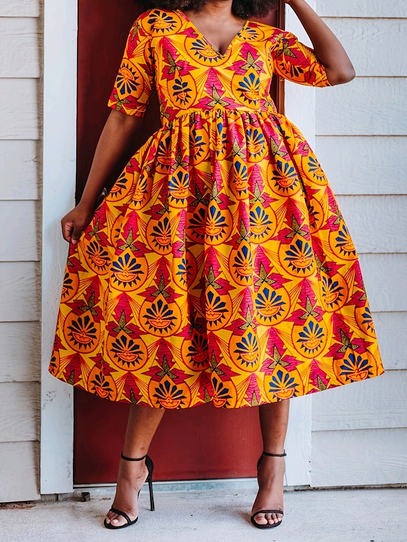 Plus Size Women Multi-Color Printed Holidays Dress 5