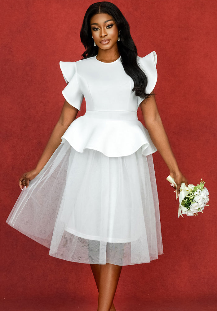 Puffy Ruffle Dress Cocktail & Wedding Party Gown