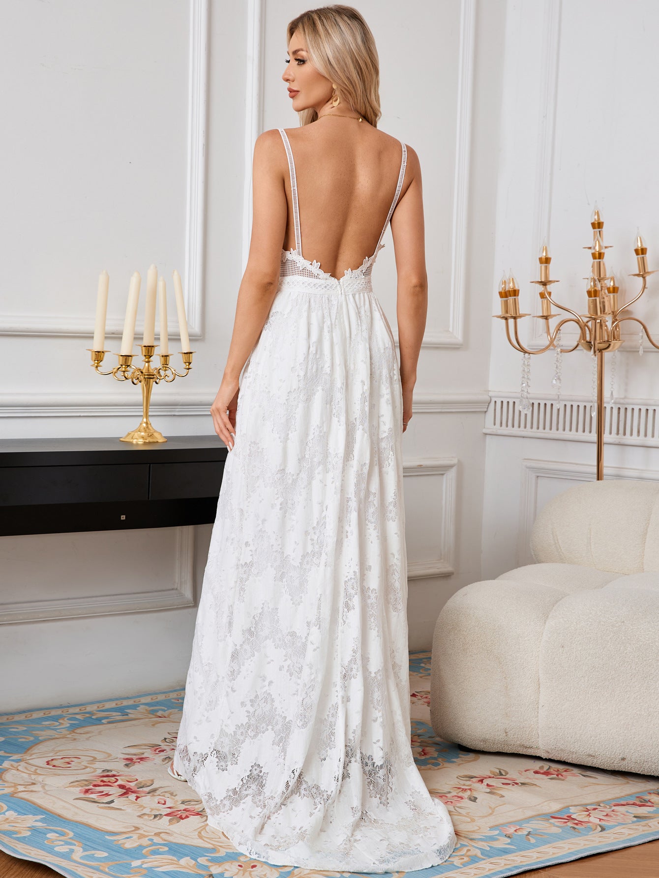 Women sexy lace suspender white wedding dress 3