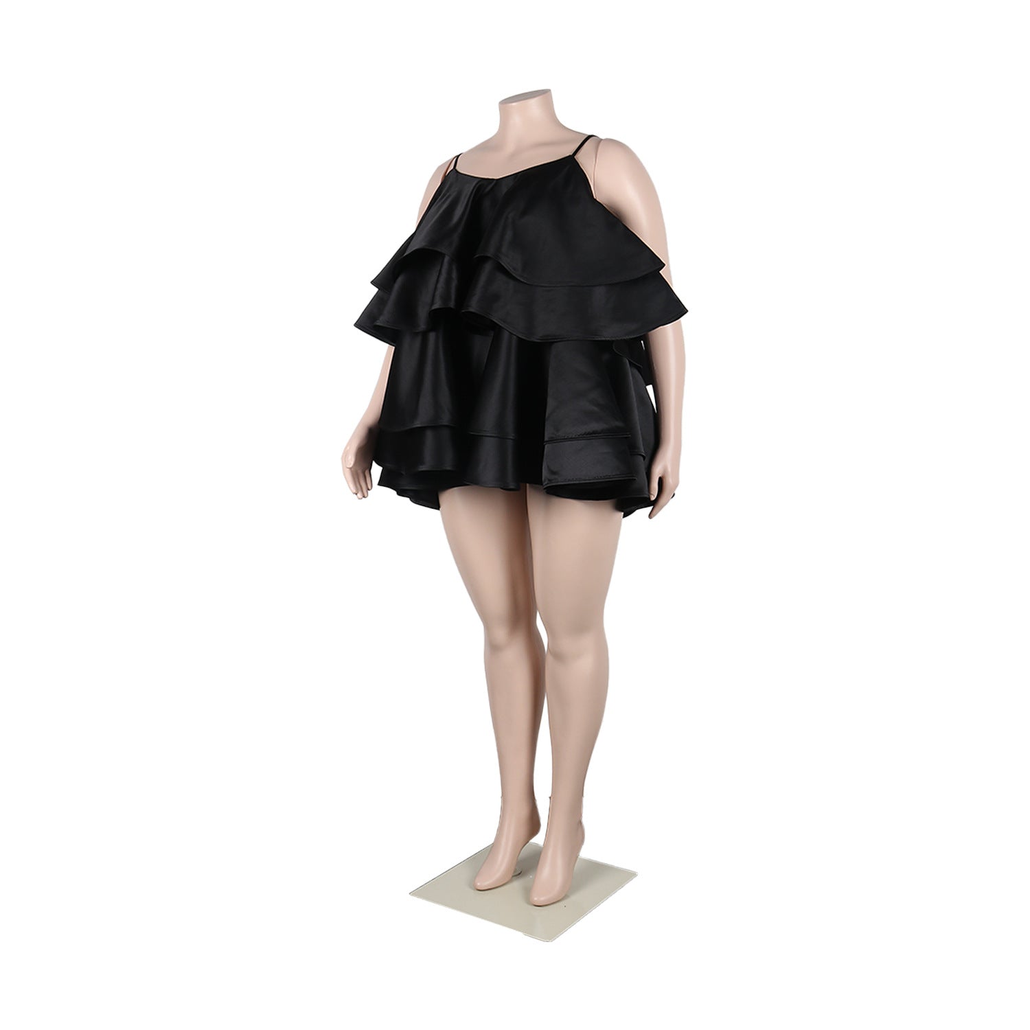 Plus Size Women Suspenders Cascading Ruffles Dress 9