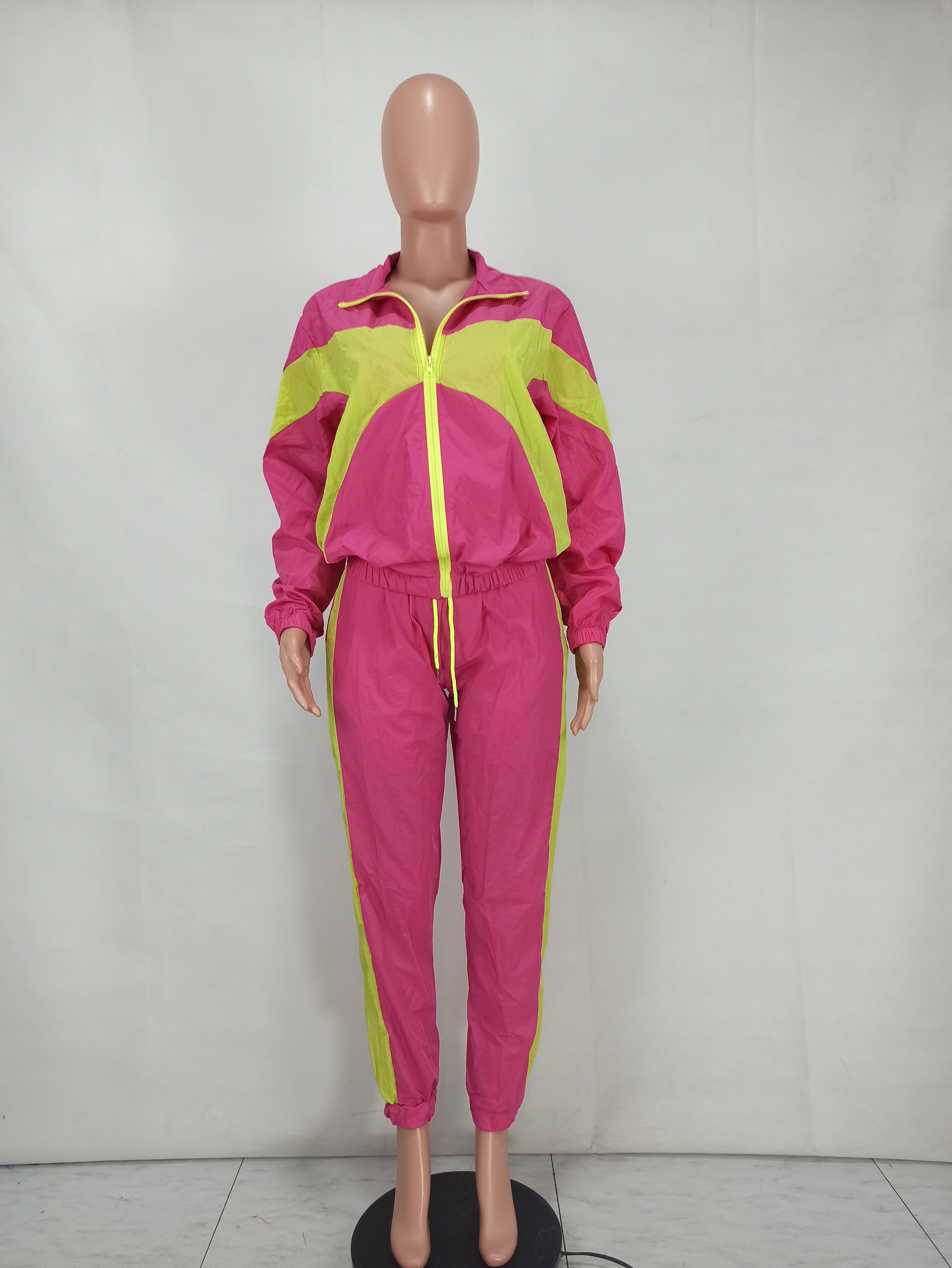 Women'S Casual Fashion Colorblock Zipper Two Piece Women'S Sport Pants Set 21