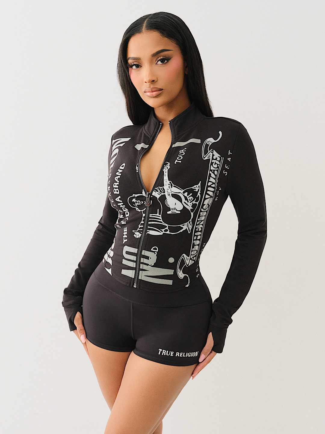 Women's Fashion Printed Long Sleeve Two Piece Shorts Set 10