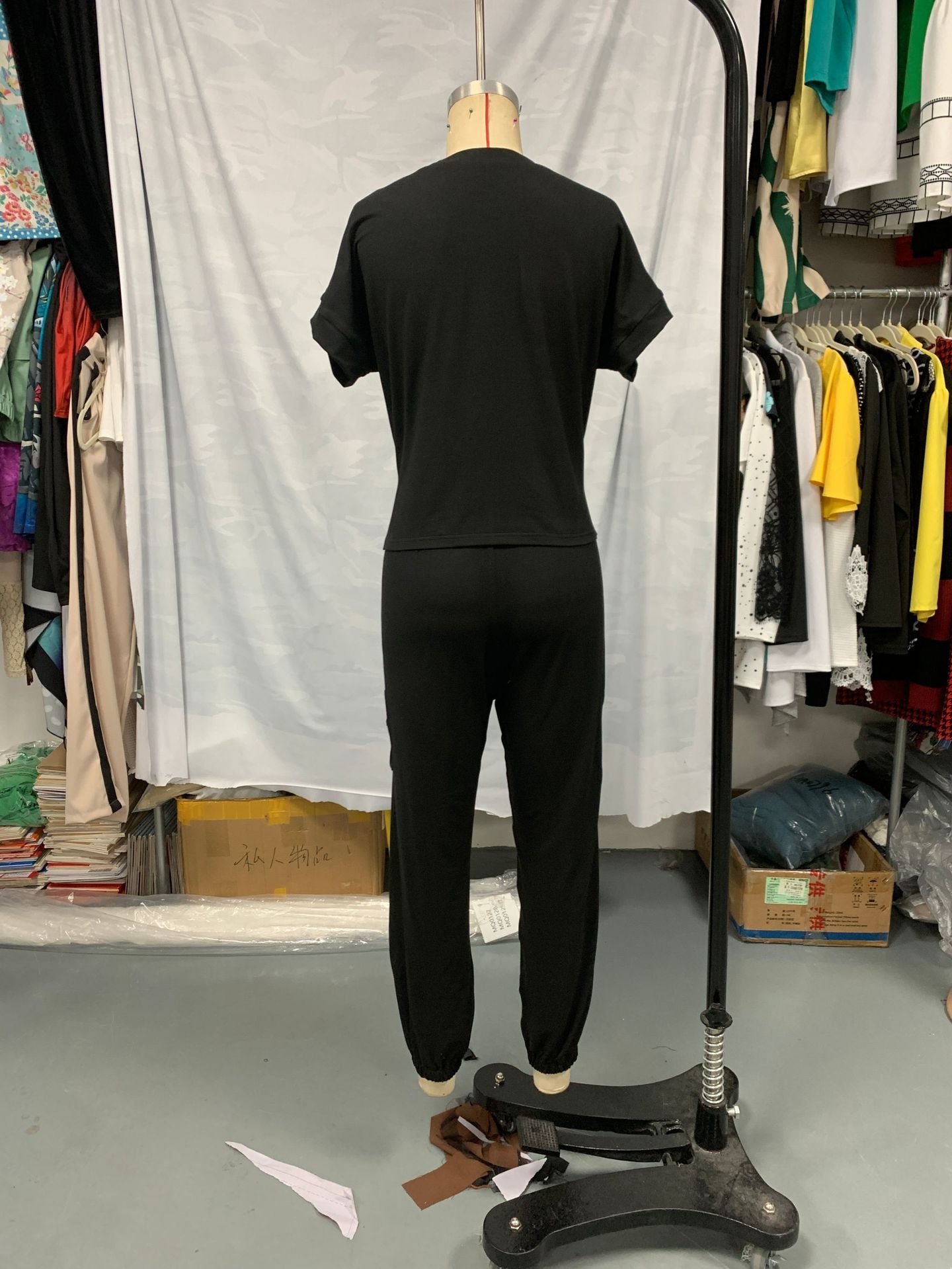 Fashion Casual Loose Pullover Irregular Tie-Dye T-Shirt Cut-Out Floral Ripped Long Pants Set 6