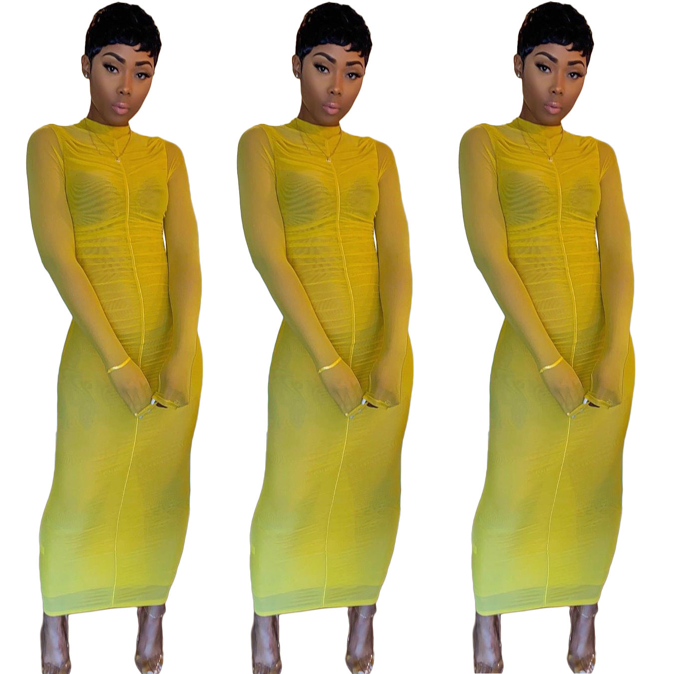 Women mesh Solid Pleated Dress 6