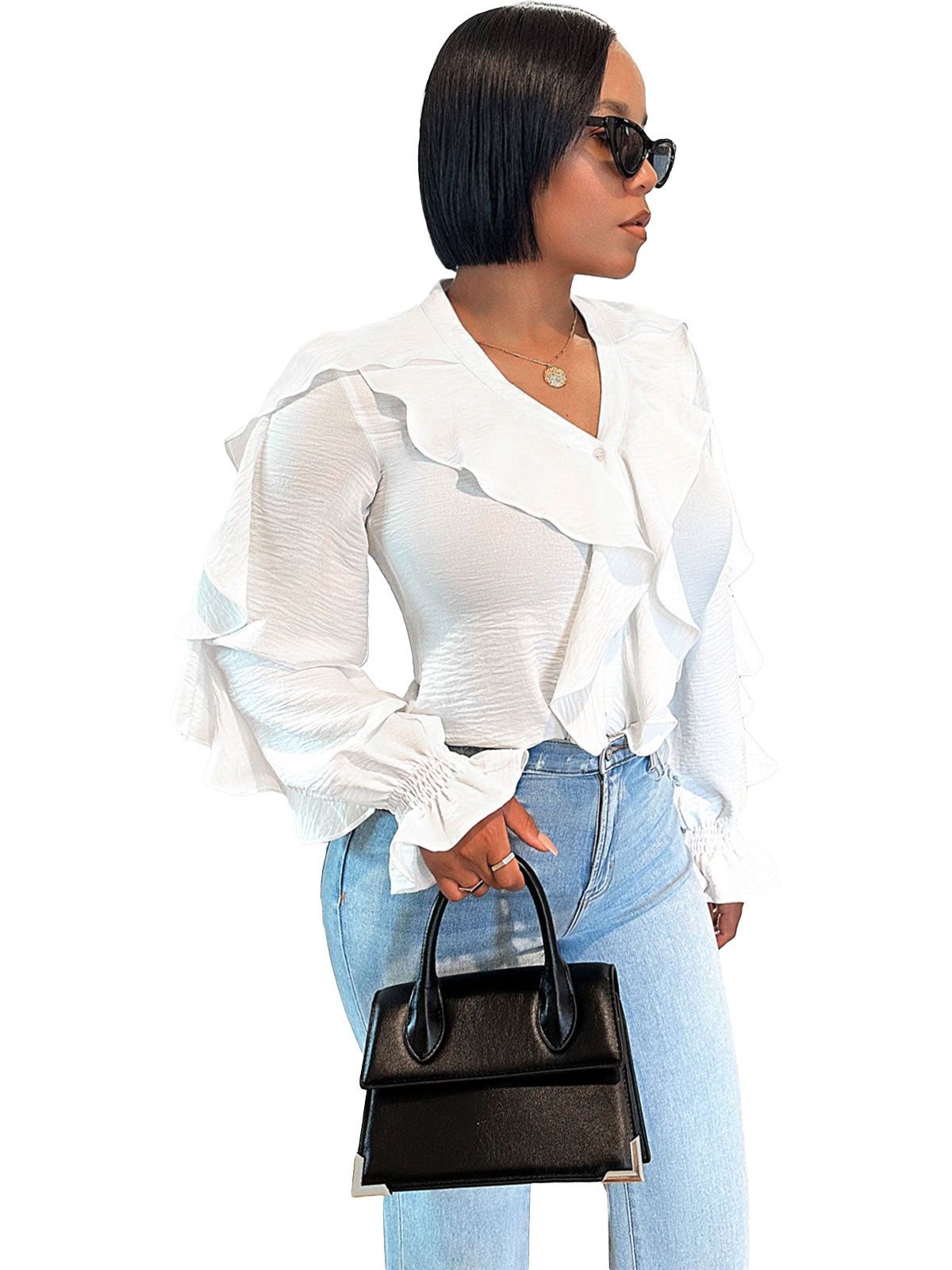 Fashion Solid Irregular Turndown Collar Shirt Top 8