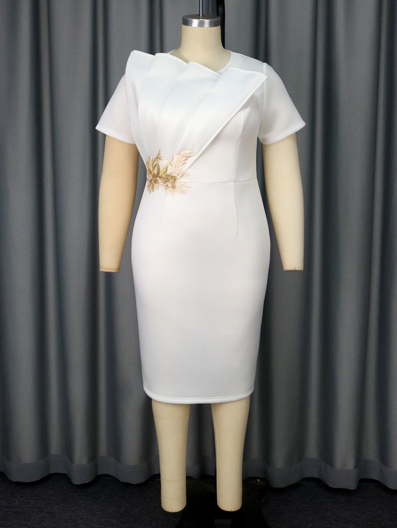 Embroidered Short-Sleeve Plus Size High-Waist Formal Party Dress 4