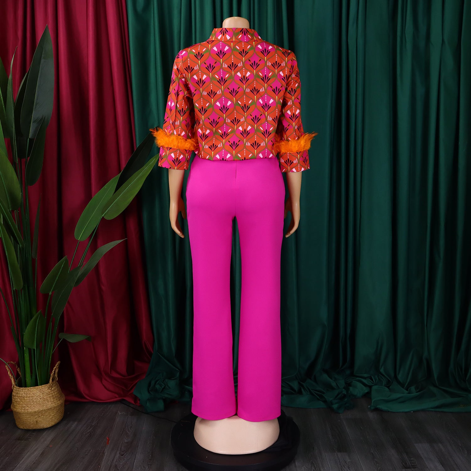 Women's Print Shirt Wide Leg Pants African Two-Piece Set 16