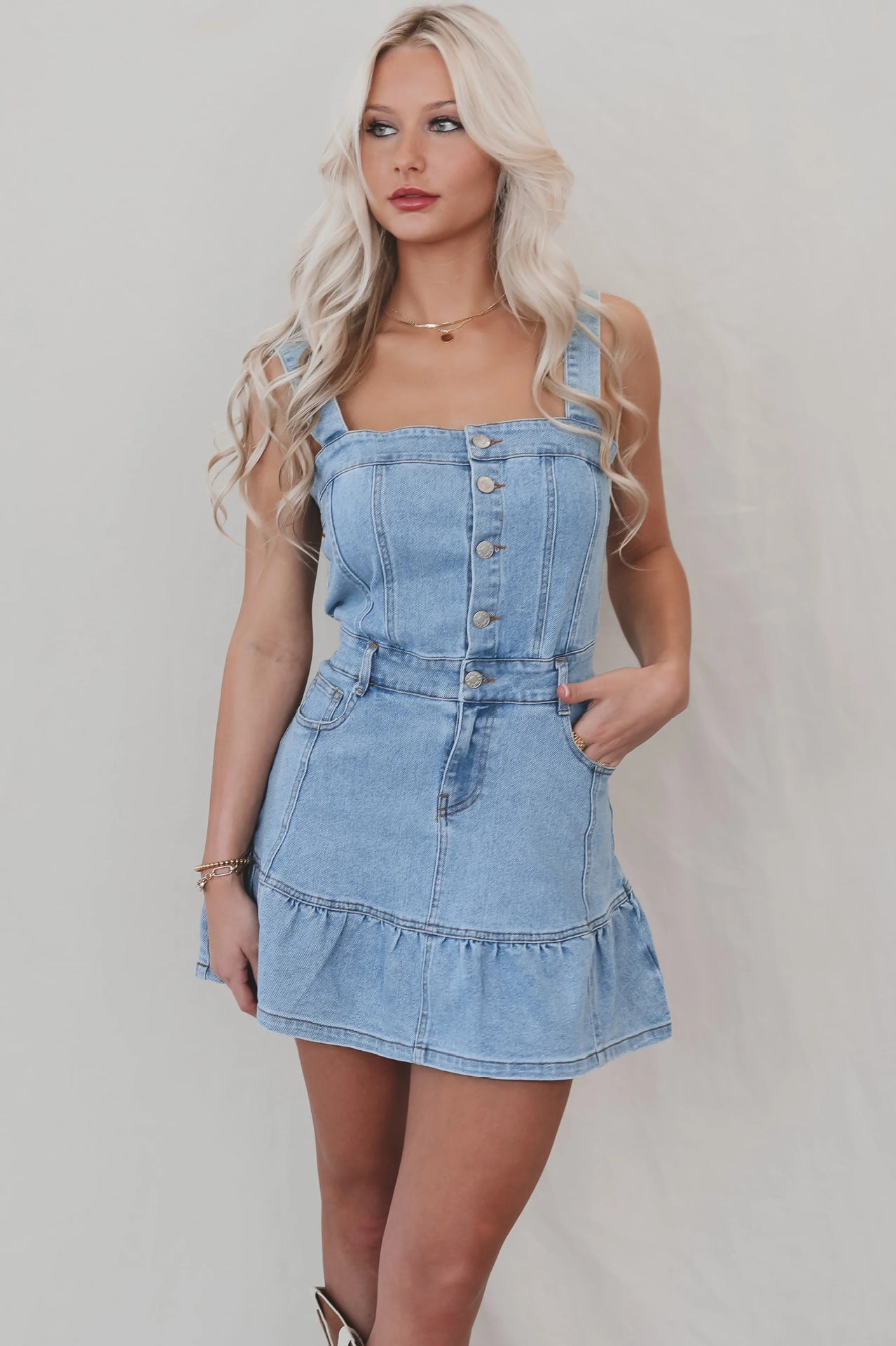 Women Denim Dress with Suspenders 6